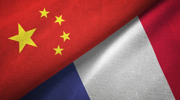 China and France flags together relations textile cloth, fabric texture