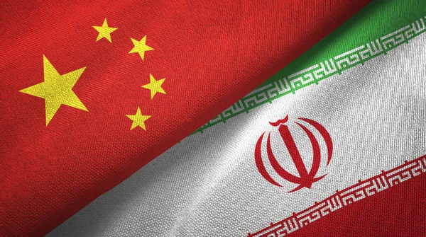 China Iran Flags Together Relations Textile Cloth Fabric Texture — Stock Photo, Image