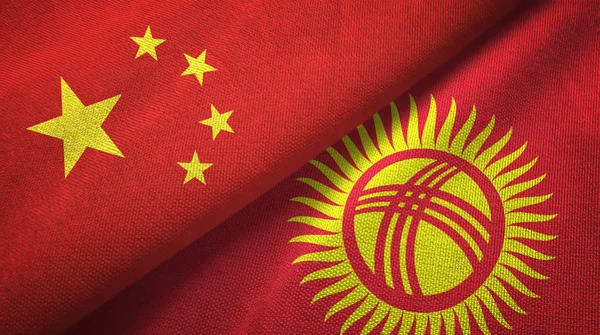 China Kirguistán Banderas Juntas Relaciones Tela Textil Textura Tela — Foto de Stock