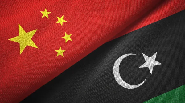 China and Libya flags together relations textile cloth, fabric texture