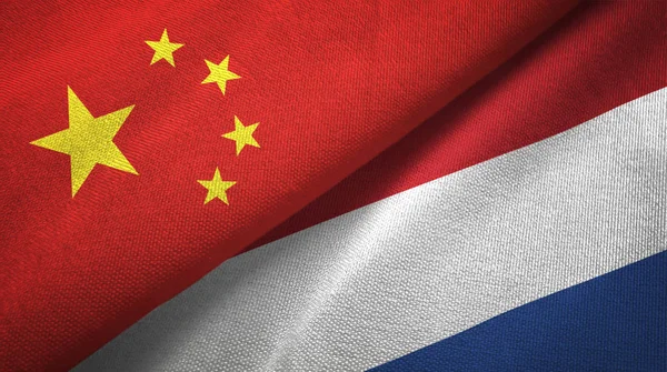 China and Netherlands flags together relations textile cloth, fabric texture
