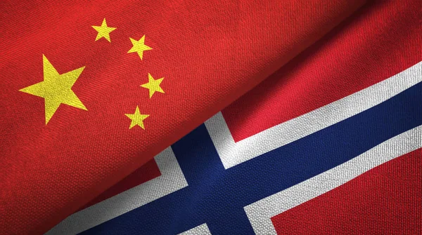 China and Norway flags together relations textile cloth, fabric texture