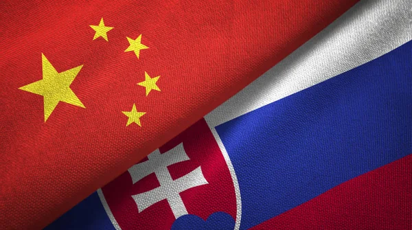 China and Slovakia flags together relations textile cloth, fabric texture