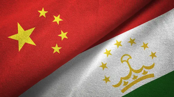 China Tajikistan Flags Together Relations Textile Cloth Fabric Texture — Stock Photo, Image