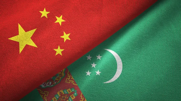China Turkmenistan Flags Together Relations Textile Cloth Fabric Texture — Stock Photo, Image