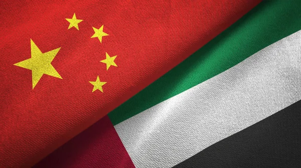 China United Arab Emirates Flags Together Relations Textile Cloth Fabric — Stock Photo, Image