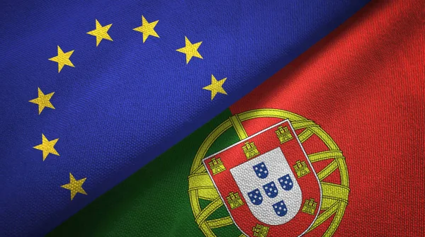 Unione Europea Portogallo Bandiere Insieme Relazioni Stoffa Tessile Tessitura Tessuto — Foto Stock