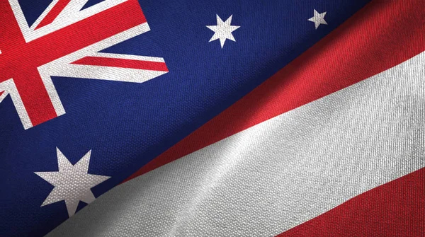 Australia Austria Flags Together Relations Textile Cloth Fabric Texture — Stock Photo, Image