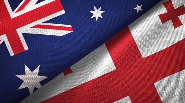 Australia Georgia Flags Together Relations Textile Cloth Fabric Texture — Stock Photo, Image