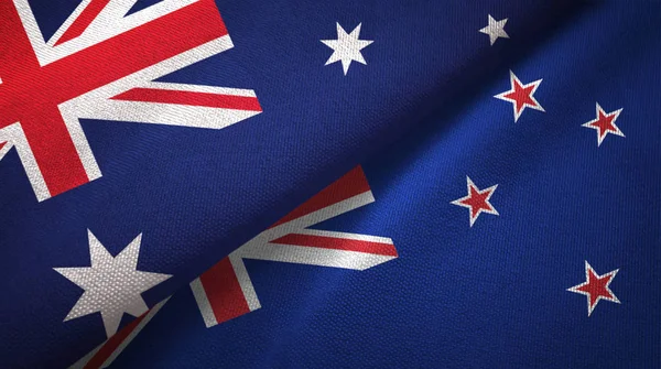 Australia New Zealand Flags Together Relations Textile Cloth Fabric Texture — Stock Photo, Image