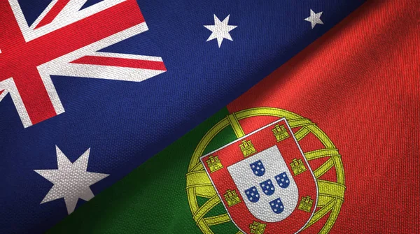 Αυστραλία Και Την Πορτογαλία Σημαίες Μαζί Σχέσεις Υφασμάτων Πανί Υφή — Φωτογραφία Αρχείου