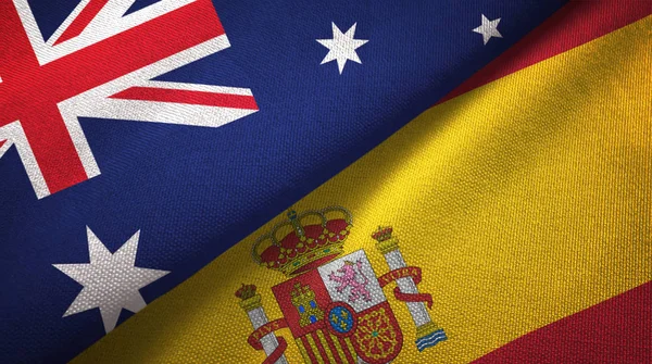 Australia Spain Flags Together Relations Textile Cloth Fabric Texture — Stock Photo, Image