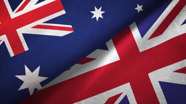 Australia United Kingdom Flags Together Relations Textile Cloth Fabric Texture — Stock Photo, Image