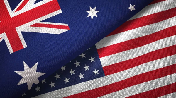 Australia United States Flags Together Relations Textile Cloth Fabric Texture — Stock Photo, Image