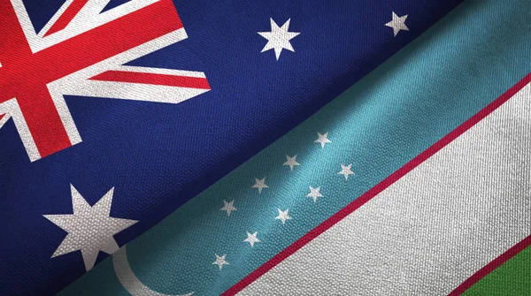 Australia Uzbekistán Banderas Juntas Relaciones Tela Textil Textura Tela — Foto de Stock