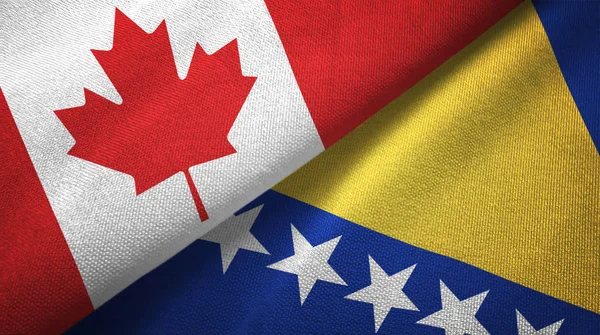 Canadá Bosnia Herzegovina Banderas Juntas Relaciones Tela Textura Tela — Foto de Stock