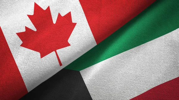 Canada Koeweit Vlaggen Samen Betrekkingen Textiel Doek Stof Textuur — Stockfoto