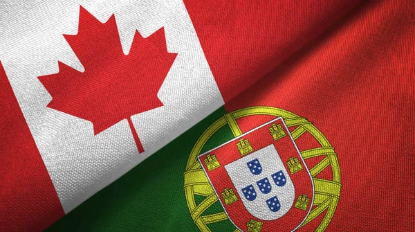 Canada and Portugal flags together relations textile cloth, fabric texture