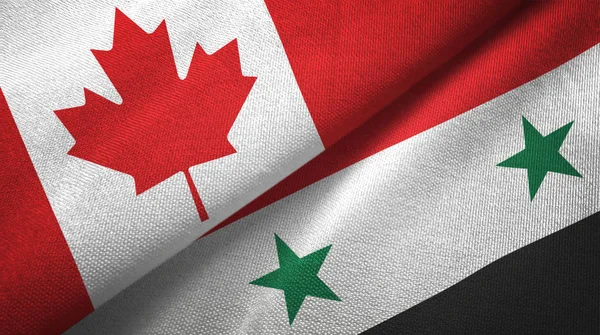 Canada and Syria flags together relations textile cloth, fabric texture