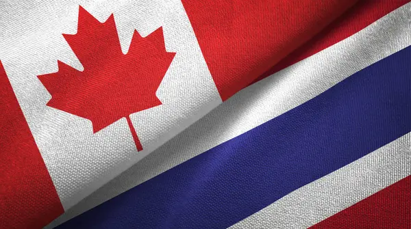 Canadá Tailândia Bandeiras Juntas Relações Têxteis Pano Textura Tecido — Fotografia de Stock