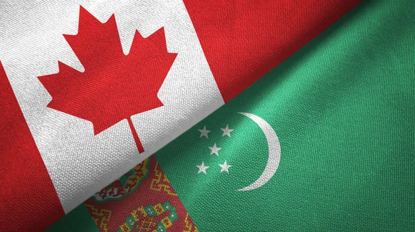 Canadá Turkmenistán Banderas Juntas Relaciones Tela Textil Textura Tela — Foto de Stock
