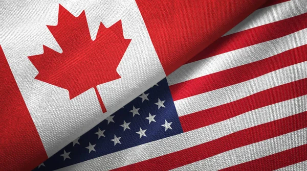 Canadá Estados Unidos Banderas Juntas Relaciones Tela Textil Textura Tela —  Fotos de Stock