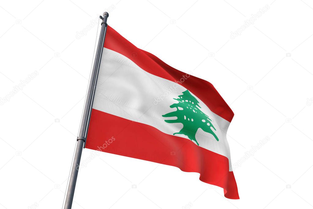 Lebanon flag waving isolated white background on the wind
