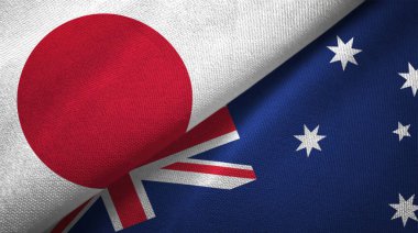 Japonya ve Avustralya bayrakları birlikte tekstil kumaş, kumaş doku