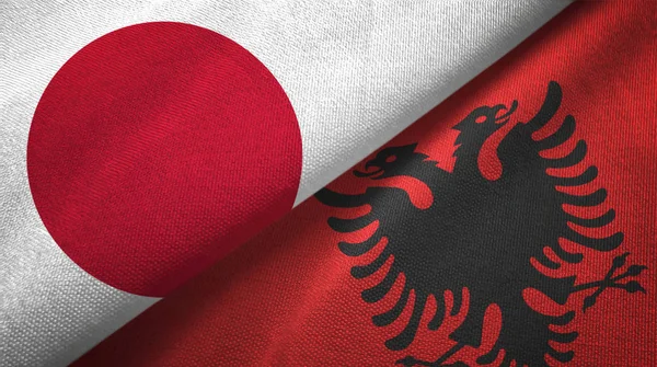 Japonii Albanii Flagi Tkaniny Tekstylne Razem Tekstura Tkanina — Zdjęcie stockowe