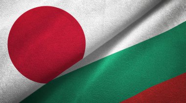 Japonya ve Bulgaristan bayrakları birlikte tekstil kumaş, kumaş doku