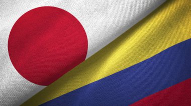 Japonya ve Kolombiya bayrakları birlikte tekstil kumaş, kumaş doku