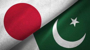 Japonya ve Pakistan bayrakları birlikte tekstil kumaş, kumaş doku