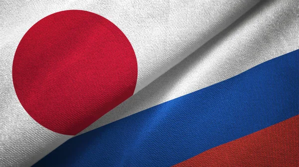 Japan Russia Flags Together Textile Cloth Fabric Texture — Stock Photo, Image