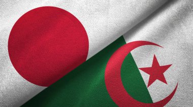 Japonya ve Cezayir bayrakları birlikte tekstil kumaş, kumaş doku