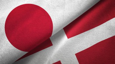 Japonya ve Danimarka bayrakları birlikte tekstil kumaş, kumaş doku