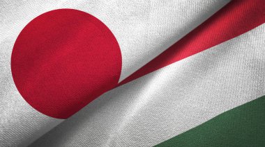 Japonya ve Macaristan bayrakları birlikte tekstil kumaş, kumaş doku
