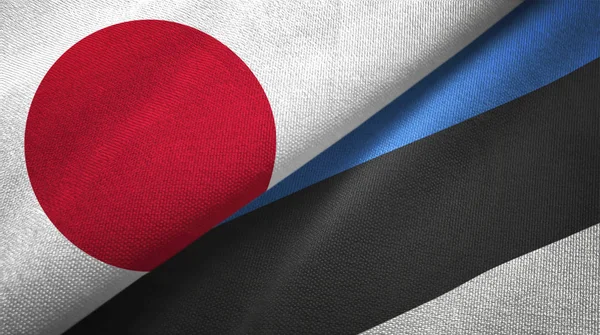 Japan and Estonia flags together textile cloth, fabric texture