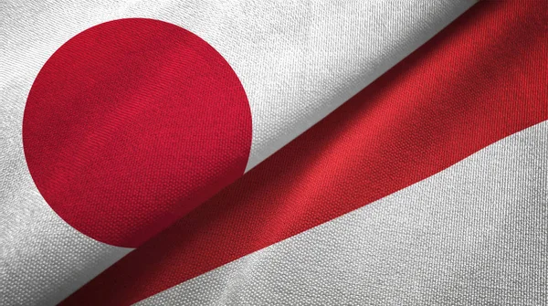 Japonya ve Endonezya bayrakları birlikte tekstil kumaş, kumaş doku
