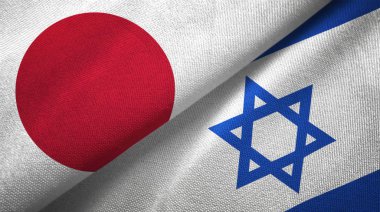 Japonya ve İsrail bayrakları birlikte tekstil kumaş, kumaş doku