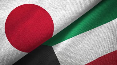 Japonya ve Kuveyt bayrakları birlikte tekstil kumaş, kumaş doku