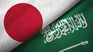 Japonya ve Suudi Arabistan bayrakları tekstil kumaş, kumaş doku