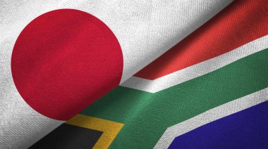 Japan and South Africa flags together textile cloth, fabric texture clipart