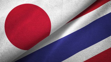 Japonya ve Tayland bayrakları birlikte tekstil kumaş, kumaş doku