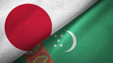 Japonya ve Türkmenistan bayrakları birlikte tekstil kumaş, kumaş doku