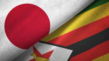 Japonya ve Zimbabwe bayrakları birlikte tekstil kumaş, kumaş doku