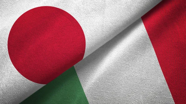 Japan and Italy flags together textile cloth, fabric texture