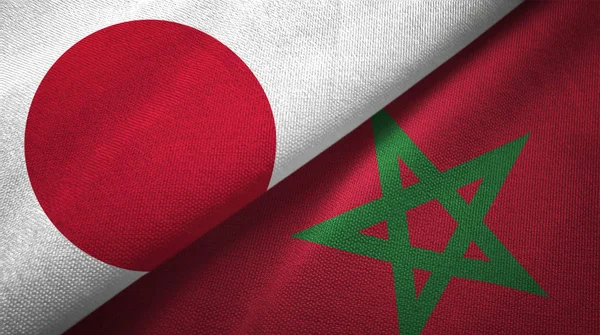Japan Marokko Vlaggen Samen Textiel Doek Stof Textuur — Stockfoto