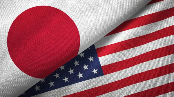 Japan United States Flags Together Textile Cloth Fabric Texture — Stock Photo, Image