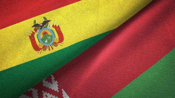 Bolivia and Belarus flags together relations textile cloth, fabric texture