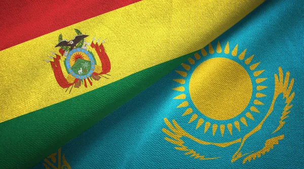 Bolivia and Kazakhstan flags together relations textile cloth, fabric texture